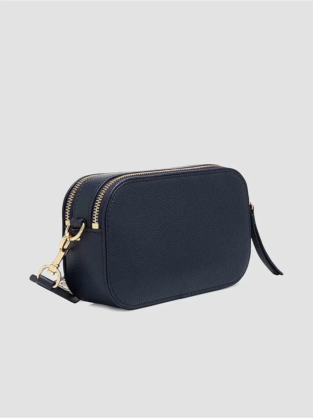 Tory Burch Navy Leather Camera Crossbody with Patterned Logo Strap